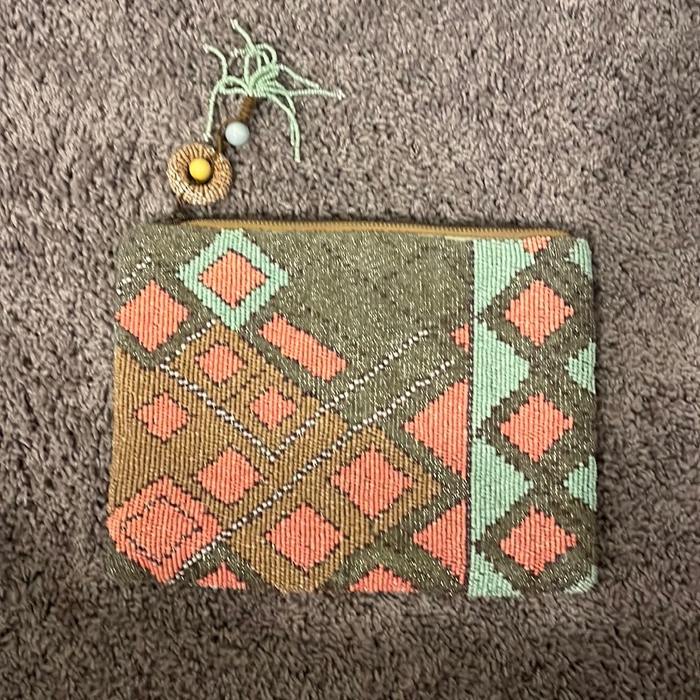 Anthropologie Jasper and Jeera Beaded Clutch Multicolored Boho Zipper pi…